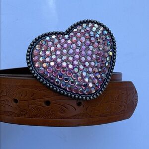 Heart  Swarovski  Crystal Belt Buckle - Pink Crystal Accent